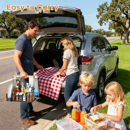 JBBTOOL Grill Caddy, BBQ Caddy with Paper Towel Holder & Utensil Holder, Picnic Caddy Organizer for Outdoor Cooking, Camping Essentials, Tailgating, Camping Must-Have for Patio, RV, Camper