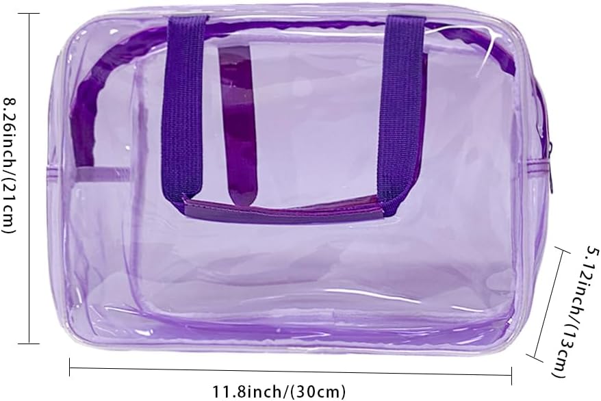 Travel Clear Waterproof PVC Bag, Toiletry Carry Pouch Makeup Artist Bag, Makeup Bags with Zipper Handle Straps, Tote Bag Violet
