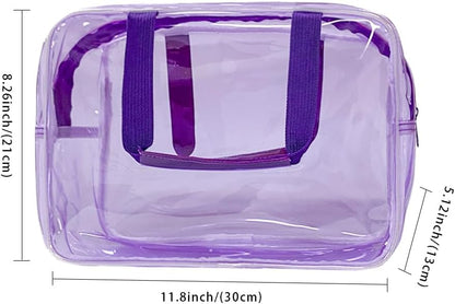 Travel Clear Waterproof PVC Bag, Toiletry Carry Pouch Makeup Artist Bag, Makeup Bags with Zipper Handle Straps, Tote Bag Violet