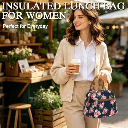 FlowFly Insulated Lunch Cooler Bag - Tote Bag Organizer for Women/Men, Rose