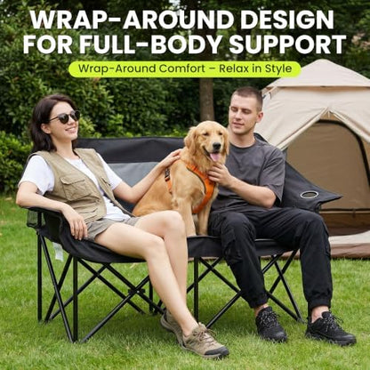 Oversized Double Camping Chairs 2 Person Folding Loveseat(Grey)