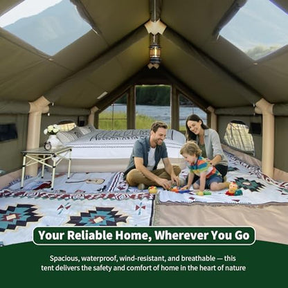 NANJEEN® Large Luxury Inflatable Camping Tent,Wind & Rain Resistant,12㎡ Interior,2-10 Person Shelter,8 Minutes Fast Setup with Hand Pump,All-Season Ready,Dual Doors,Mosquito-Proof Mesh Windows