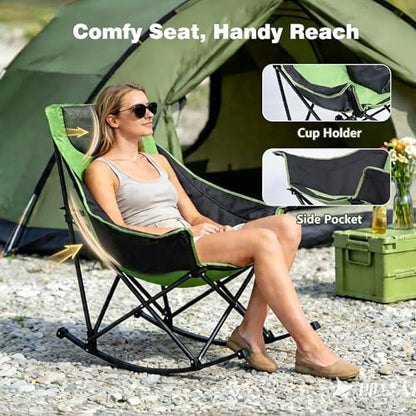 SUNNYFEEL Oversized Rocking Camping Chair 2 Pack, Fully Padded Patio Chair with Side Pocket, High Back Portable Lawn Recliner with Carry Bag, Outdoor Rocker Camp Chairs for Adults Heavy Duty 500 LBS
