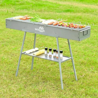 WILLBBQ Charcoal Grill, Portable BBQ Grill with Removable Stand & Shelf