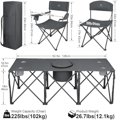 Camping Chair Set of 3, Outdoor Folding Camping Chairs for Heavy People with Cup Holder & Carry Bag,Collapsible Chair Include One Sofa Chair and Two Single Chair,Support up to 500lbs