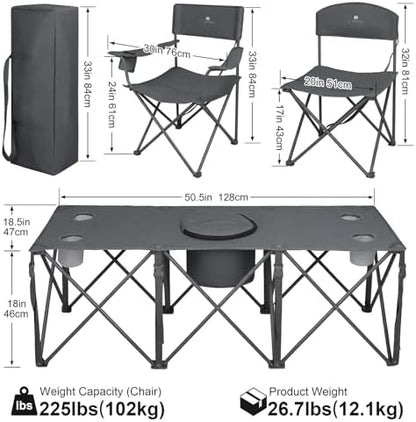 Camping Chair Set of 3, Outdoor Folding Camping Chairs for Heavy People with Cup Holder & Carry Bag,Collapsible Chair Include One Sofa Chair and Two Single Chair,Support up to 500lbs