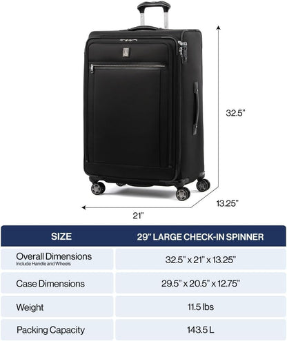 Travelpro Platinum Elite Softside Expandable Checked Luggage, 8 Wheel Spinner Large Suitcase, TSA Lock, Men and Women, Dark Blue, Checked Large 29-Inch