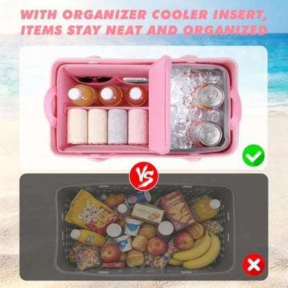 Cooler Organizer Insert Compatible with Bogg Bag XL, Leak-Proof Ice Chest Beach Bag with Removable Divider, Zippered Pouch, Portable Travel Organizer for Beach, Picnic, Camping, Pool