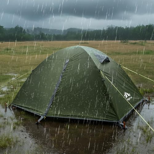 Night Cat 2-Persons Backpacking Tent: Waterproof Lightweight Camping Tent for Two People Hiking Outdoor Mountain with Aluminum Poles and Rainfly Green
