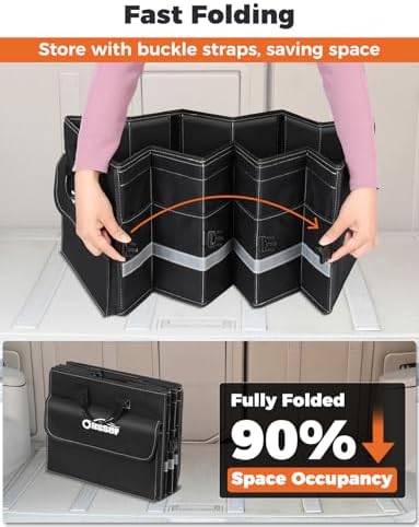 Oasser Car Trunk Organizer with Foldable Soft Lid 75L 4 Compartments Black