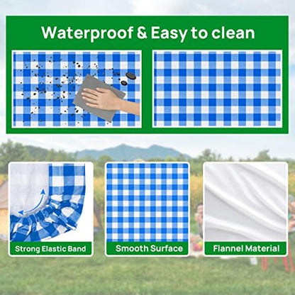 Vinyl Fitted Picnic Table Cover with Bench Covers & Blue 6ft Blue Checkered