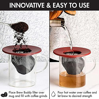 Primula Brew Buddy Portable Pour Over, Reusable Fine Mesh Filter, Dishwasher Safe, Single Cup of Coffee or Tea at Any Strength, Ideal for Travel or Camping, 404.88 milliliters, Red