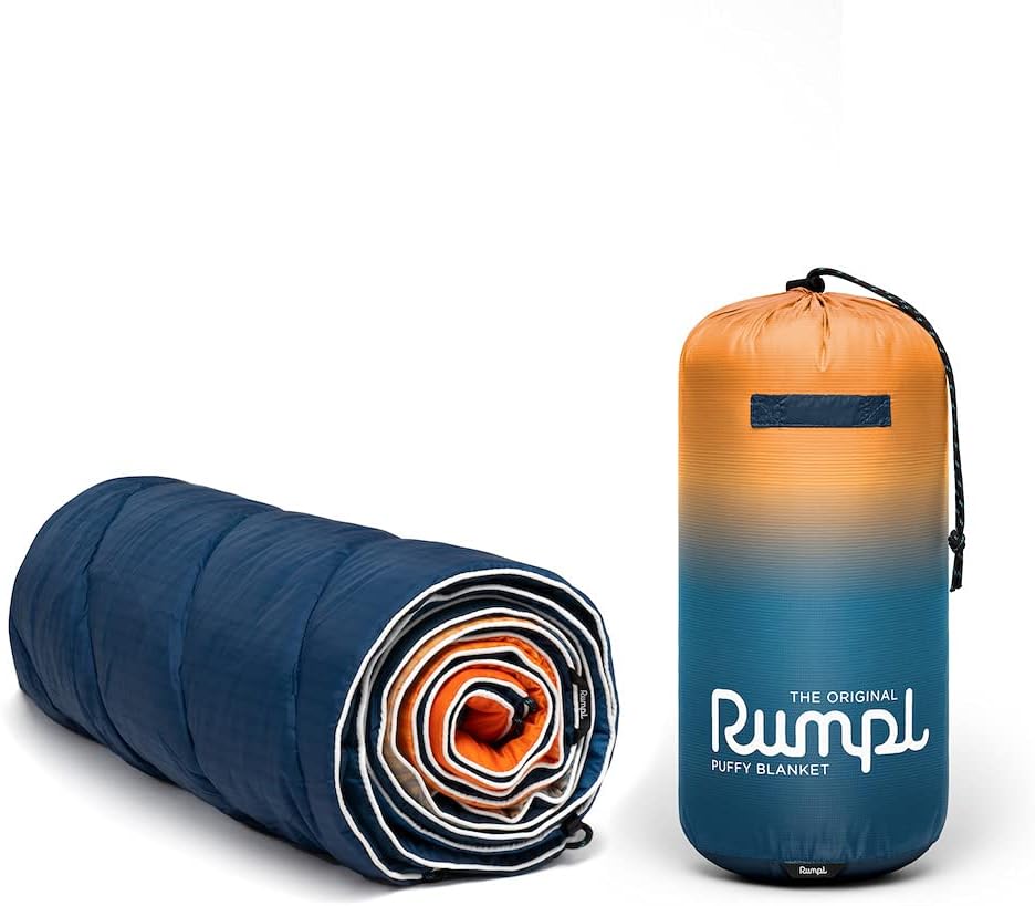 Rumpl Original Puffy Blanket - Warm, Water-Resistant Camping Blanket with 100% Recycled Synthetic Insulation, 52"x75", Original Puffy V1, Sunset Fade