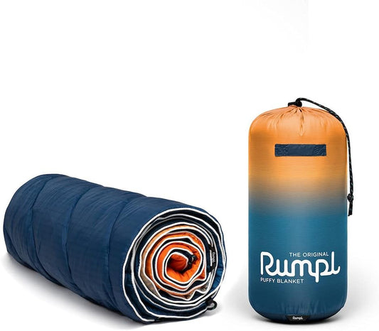 Rumpl Original Puffy Blanket - Warm, Water-Resistant Camping Blanket with 100% Recycled Synthetic Insulation, 52"x75", Original Puffy V1, Sunset Fade