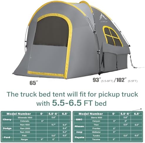 GoHimal Pickup Truck Bed Tent, 5.5-6.0FT Truck Tent for Camping（Gray）