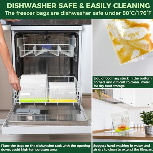 SPLF 24 Pack Reusable Food Storage Bags Dishwasher Microwave Safe