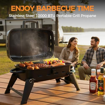 MASTER COOK 10,000 BTU Portable Gas Grill, Tabletop Small Propane Grill with Foldable Legs, Outdoor Compact BBQ for RV, Hiking, Camping, Patio, Tailgate