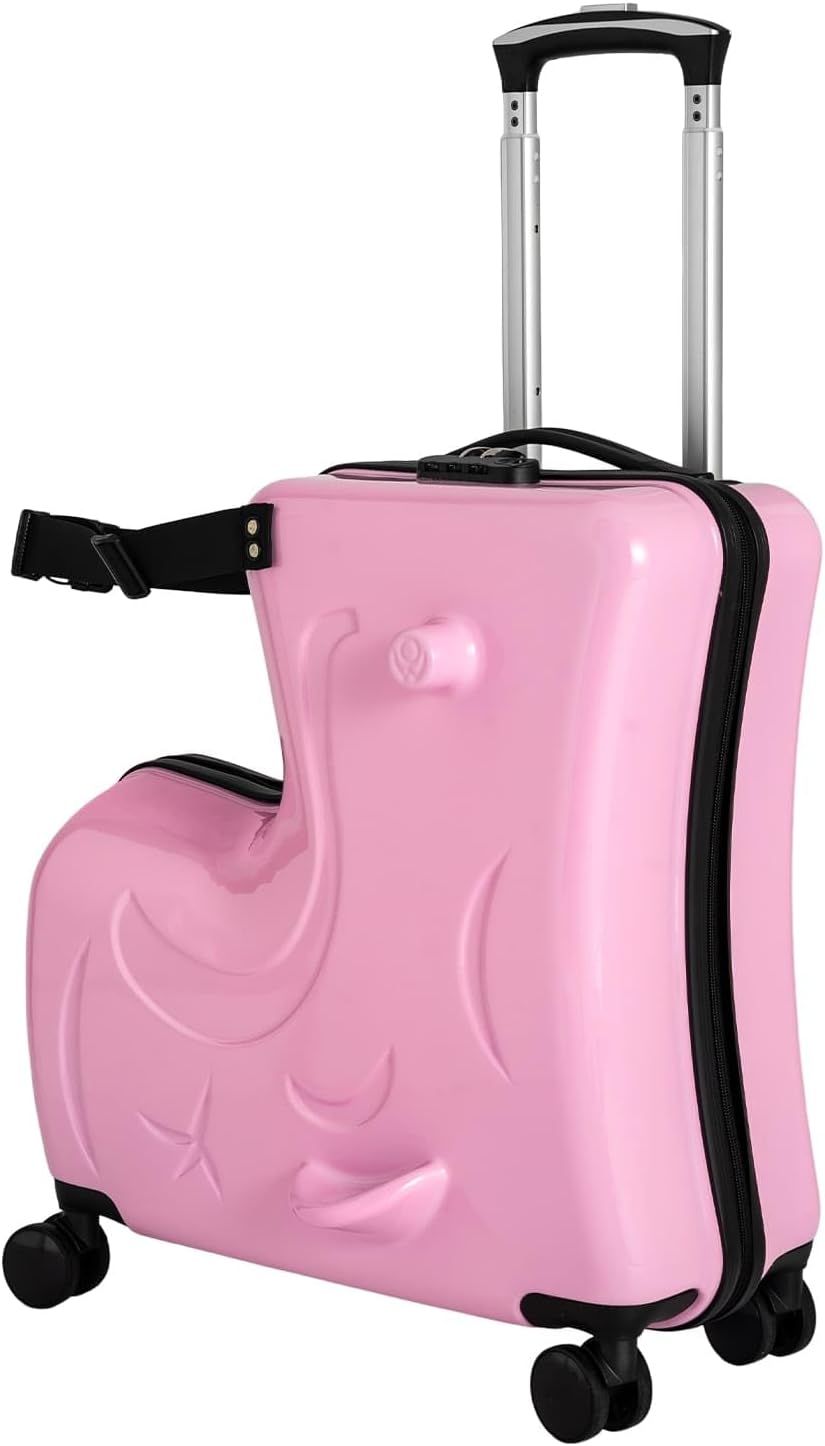 20 Inch Children's Ride On Trolley, Toddler Luggage Seat Ride with Lock, Kid's Ride-on Travel Suitcase with Spinner Wheels, Kids Travel Trolley Riding Luggage Suitcase for Boys Girls Gift, Pink