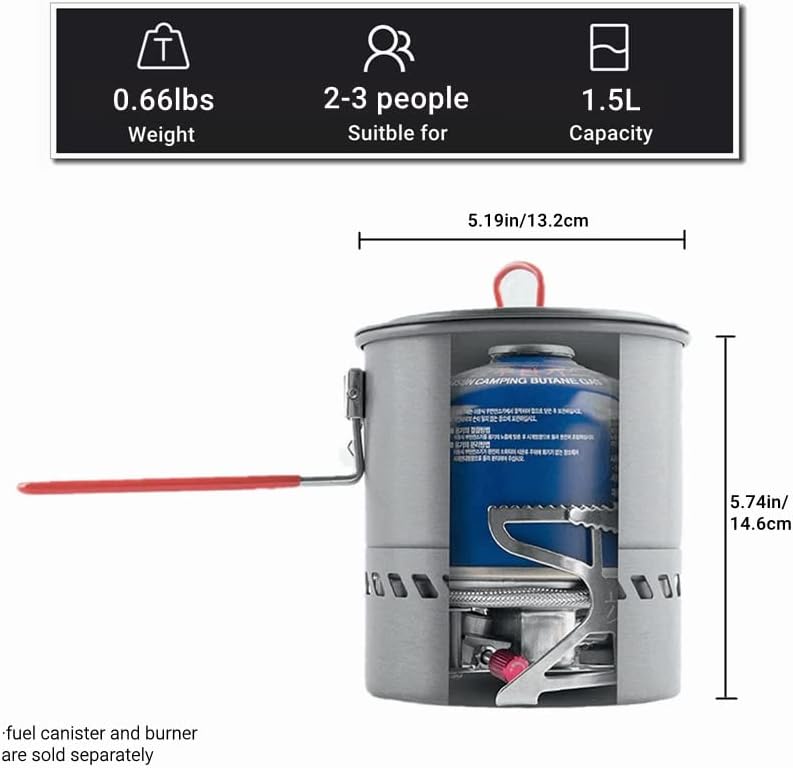 Bulin Camping Pot, 1.5L High Efficiency Backpacking Camping Cooking Set