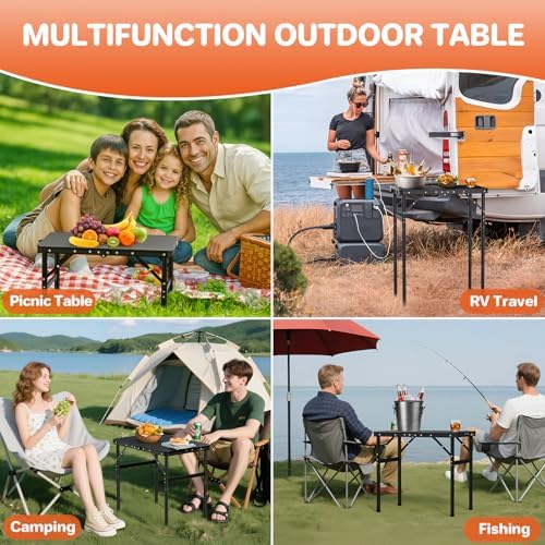FUNYKICH 2ft Aluminum Folding Camping Table, 3 Height Adjustable Max 29.4"
