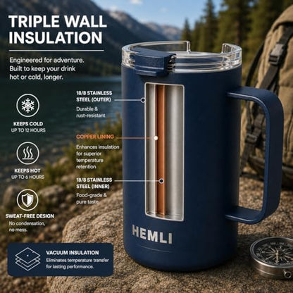 16 oz Pour Over Camping Coffee Maker Set– Vacuum Insulated Mug with Leakproof Lid, Stainless Steel Micro Filter, Portable Coffee Maker for Camping, Travel & Outdoor Adventures