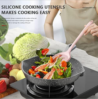 AOTHOD Silicone Cooking Utensils Set - 446°F Heat Resistant Kitchen Utensils, Spatula,Turner Tongs,Spoon,Whisk,Kitchen Utensil Gadgets Tools Set for Nonstick Cookware,Dishwasher Safe BPA Free(Pink)