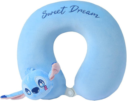 MINISO Disney Stitch Travel Pillow 100% Pure Memory Foam Neck Pillow, Airplane Pillow for Traveling Car Home Office Washable Cover