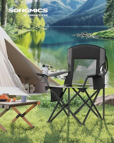 SONGMICS Breathable Camping Chair, High Back, Drink Holder