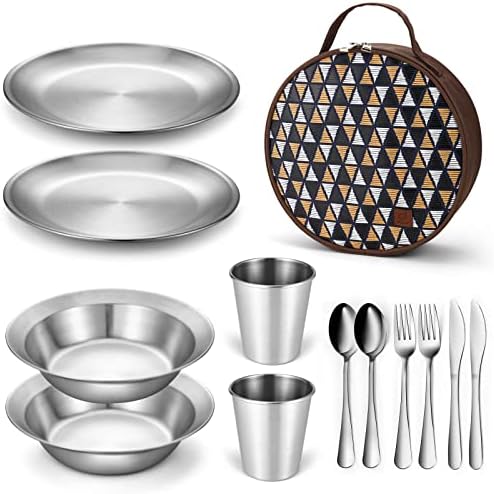 Odoland Stainless Steel Camping Mess Kit for Outdoor Family & Person