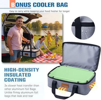 Chilled Portable Snackle Box Container with Ice Pack, Beach Essentials for Summer, Divided Serving Tray with Insulated Bag for 8+ Hrs Cooling, Snack Containers for Road Trip Charcuterie Snack Picnic