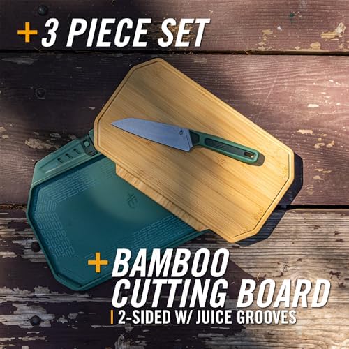 Gerber Gear ComplEAT Cutting Board Set - Cutting Board Kit with Polypropylene & Bamboo Cutting Boards - Features Paring Knife & Chef's Knife for camping picnics and outdoors
