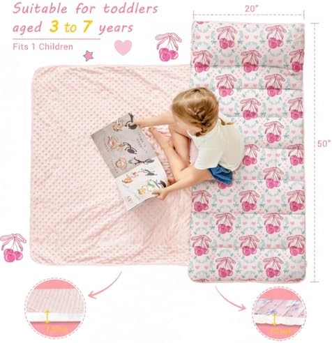 Lasoftan Toddler Nap Mat with Pillow and Blanket, Extra Large Rolled Napping Mats,Slumber Bags for Boys Girls,Kids Sleeping Bag for Daycare, Preschool Travel Camping