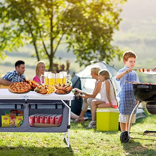 Folding Camping Table with Storage, Adjustable Height