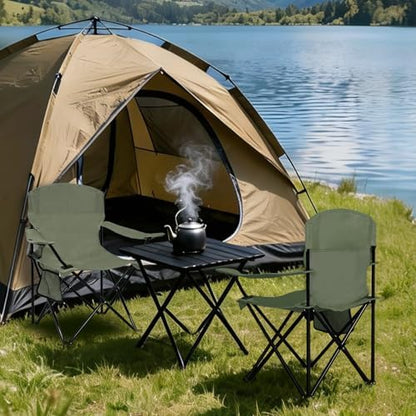 Folding Camping Chair with Cup Holder & Side Storage Bag 300lbs Capacity Lightweight High Back Portable for Beach, Picnic, Sport, Green