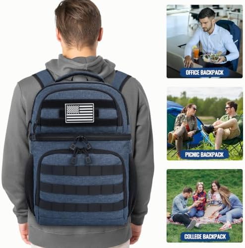 MOZETO Lunch Backpack for Men, Tactical Inspired Double Deck Cooler Backpack Insulated Leakproof RFID Lunchbox for Work (Army Blue)