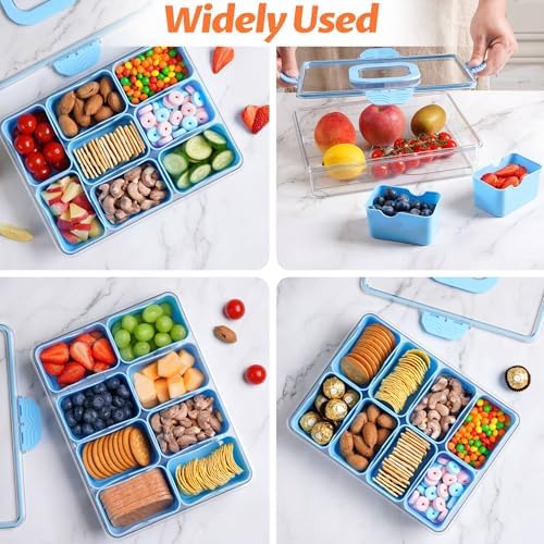 Snackle Box Container Dishwasher Safe Divided Serving Tray with Lid Handle