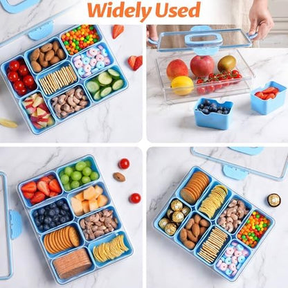 Snackle Box Container Dishwasher Safe Divided Serving Tray with Lid Handle