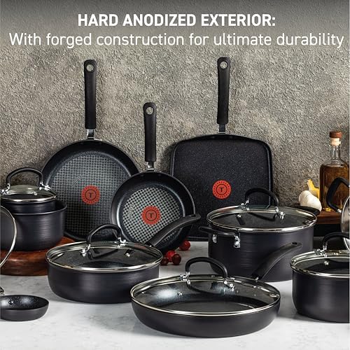 T-fal Ultimate Hard Anodized Nonstick Pots and Pans Set, 14-Piece, Onyx
