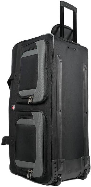 33" Rolling Duffle Bag with Wheels and Handle - Multiple Compartments/Compression Straps With Buckles Balck/Gray trim Large