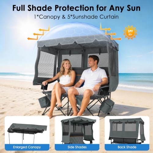 Suteck Double Camping Chair with Canopy, 660lbs Folding Loveseat with Shade