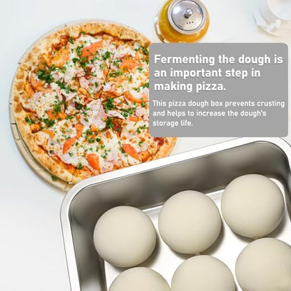 BSTKEY 2 Pack Pizza Dough Proofing Box, Stackable Stainless Steel Food Storage Box Container with Lid, Fits 4-6 Dough Balls, 14.1 x 10.6 Inch Large Capacity Household Pizza Dough Container