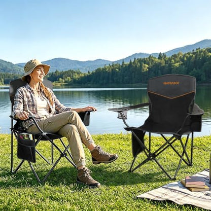 Outdoor Folding Camping Chairs 2 Pack, 350 lbs Capacity, Black