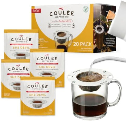 Coulée EcoPour She Devil Arabic Coffee, Medium Roast, Single Serve, 20 Pack