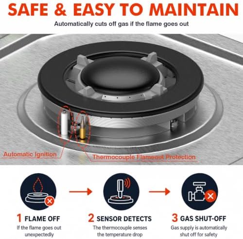 Llamaviva 24 Inch Gas Cooktop, 4 Burner Propane Stove Top with 26,000 BTU
