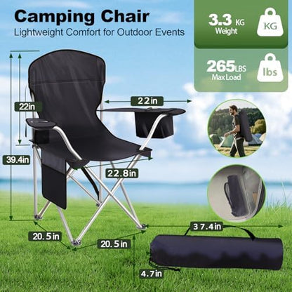 Folding Portable Camping Chair with Cooler, Cup Holder & Storage Pocket