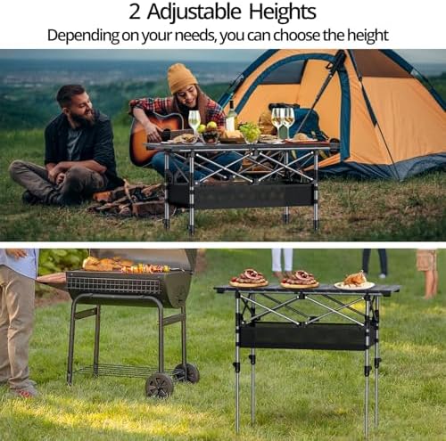 Anbte 3ft Aluminum Roll Top Folding Camping Table, Portable, 32”X16”, Black
