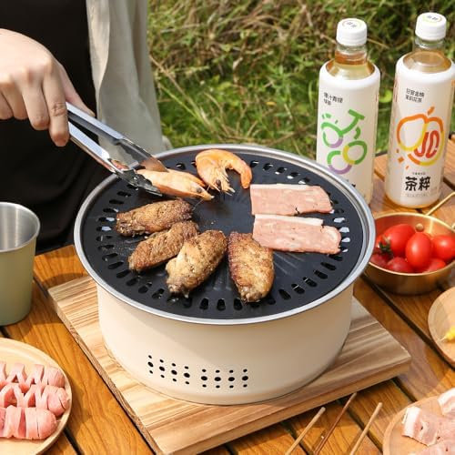 SANQIAHOME Stainless Steel Charcoal Portable Barbecue Grill, 10.5 Inches Non-Stick, Round, Barbecue or Hot Pot, Boiling Water, Charcoal Stove for Home Party Outdoor Camping