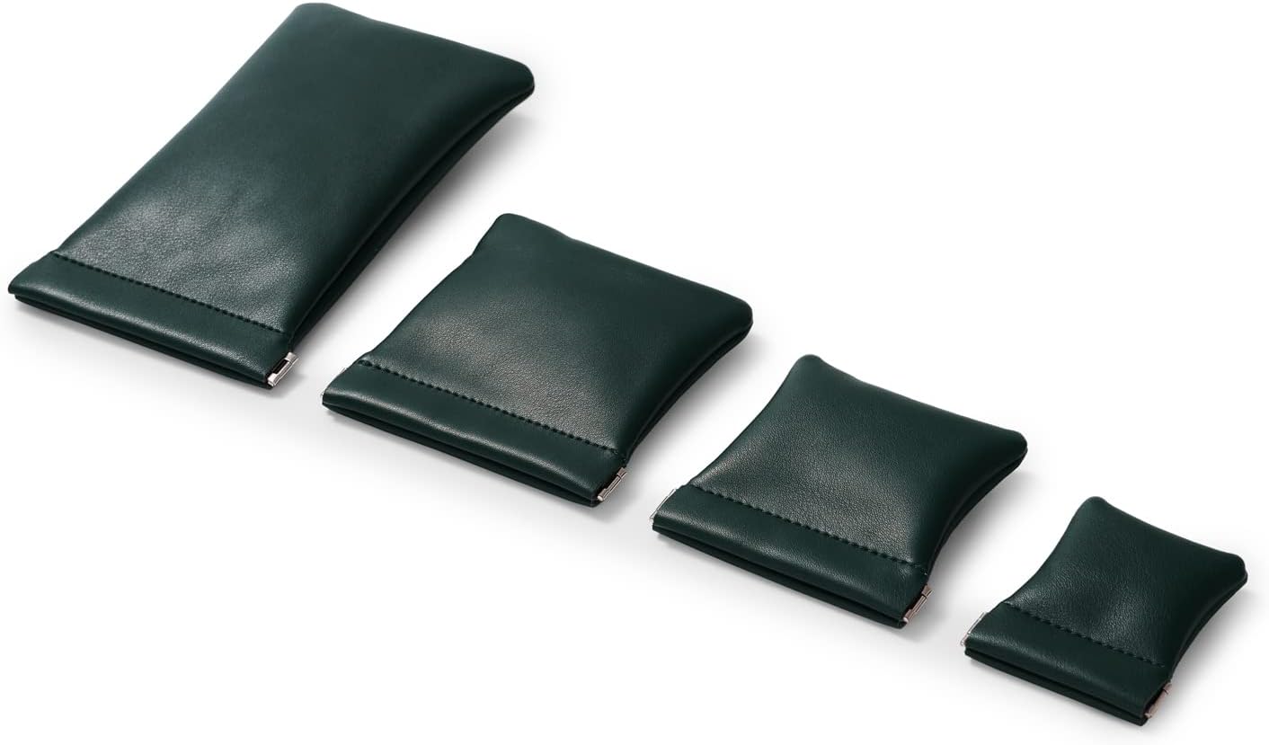 2 Pack PU Leather Slim Engagement Wedding Ring Pouch Leather Jewelry Pouch Christmas,Wedding Party Favor Gift Bag(Dark Green)