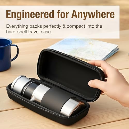Small French Press Coffee Maker Set - 12 oz | Portable Travel French Press Coffee Maker | Double Wall Insulated with Dual Stainless Filters & 2 Steel Canisters for Grounds, Tea, Creamer & Sugar
