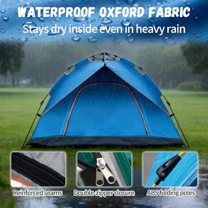 Quick Set Up Waterproof 4-Person Camping Tent with Bug Netting - Instant Pop-Up Tent for Family Camping & Hiking | All-Weather 4-Season Outdoor Shelter